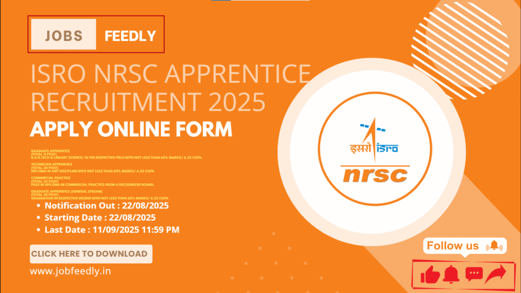 ISRO 96 NRSC Apprentice Recruitment 2025 Apply Online Form