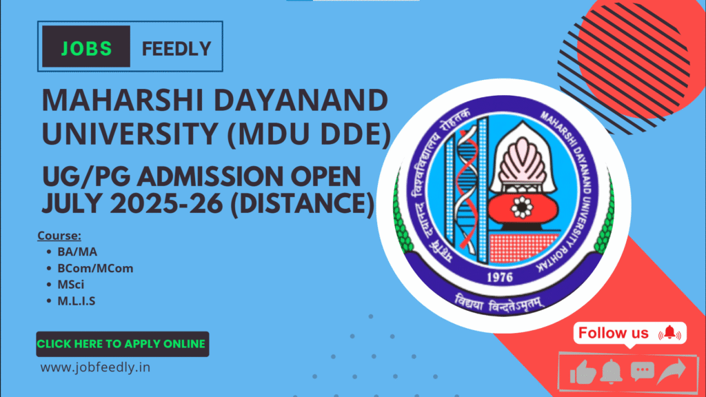 MDU University UG & PG Distance Admission Open July 2025