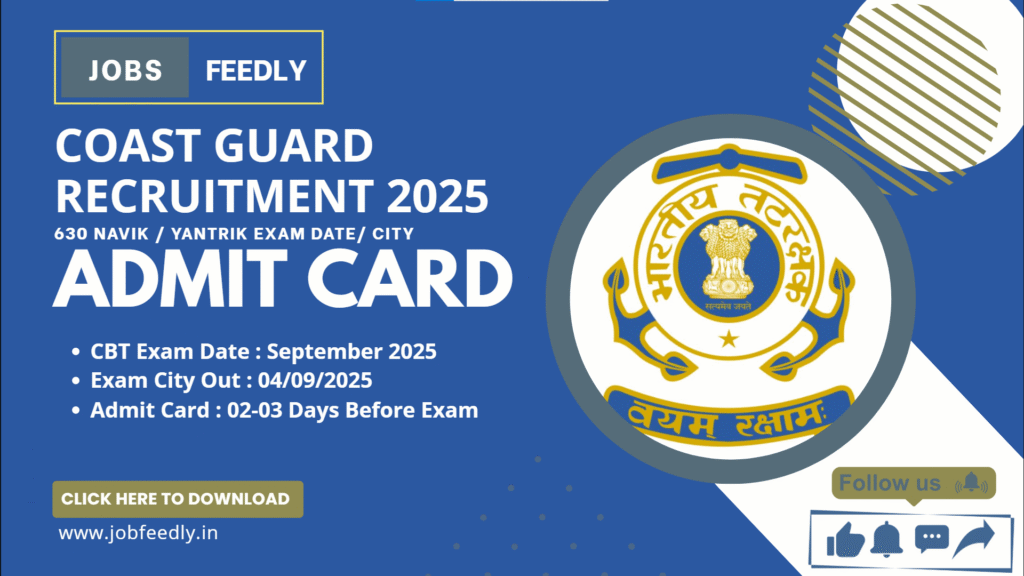 Coast Guard 630 Navik and Yantrik Exam Date and City Download Admit Card